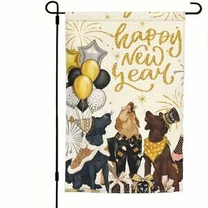 Happy New Year Pet Garden Flag Holiday Dog Fireworks Home Decor Brand New